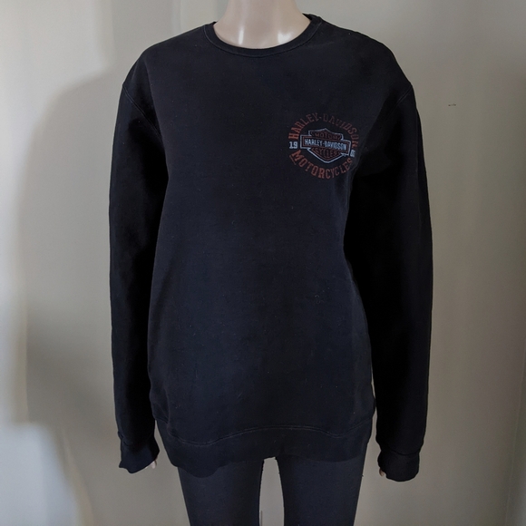 Harley Davidson Motorcycle Alberta Black crewneck sweater, size large - Picture 3 of 7